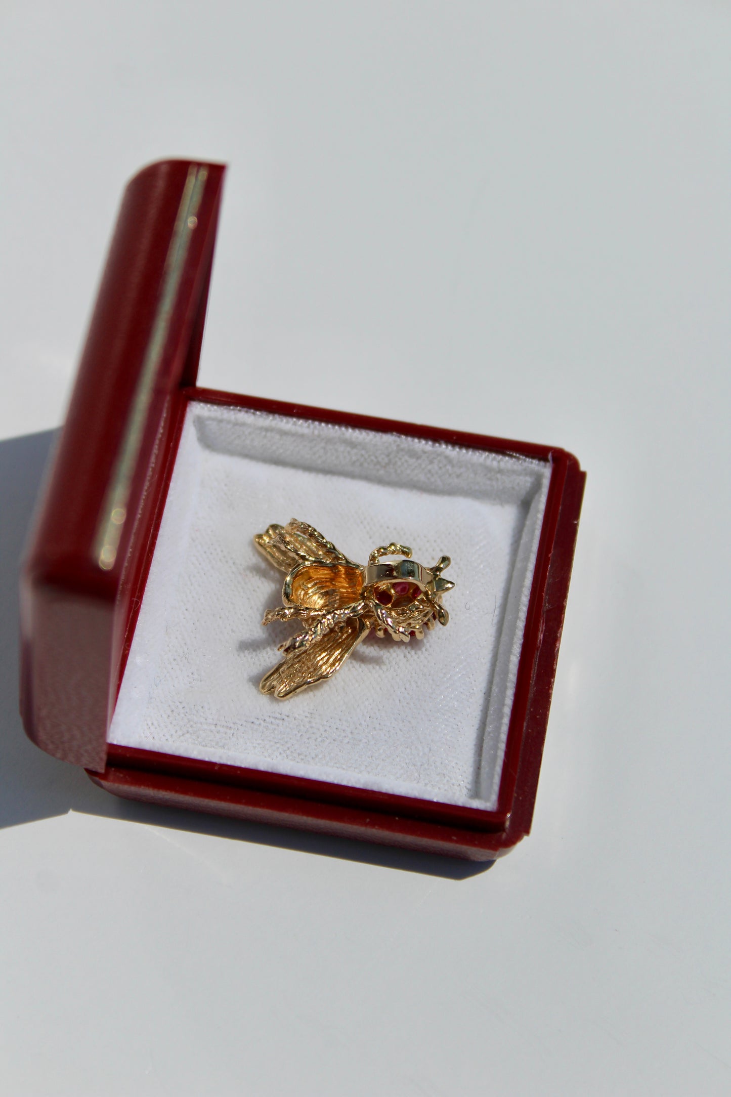 Ruby & Diamond Bee Pendant, 0.52 Carat 18K Gold