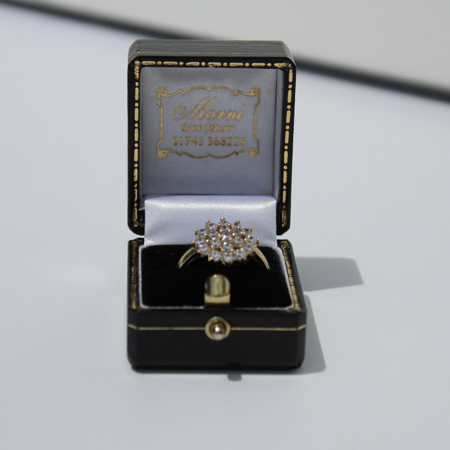 Vintage English CZ Cluster Cocktail Ring, 1.52 Carats 9K Gold