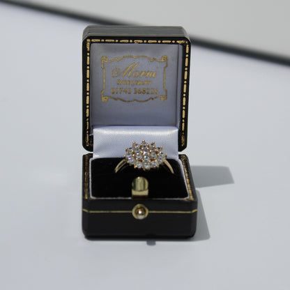 Vintage English CZ Cluster Cocktail Ring, 1.52 Carats 9K Gold