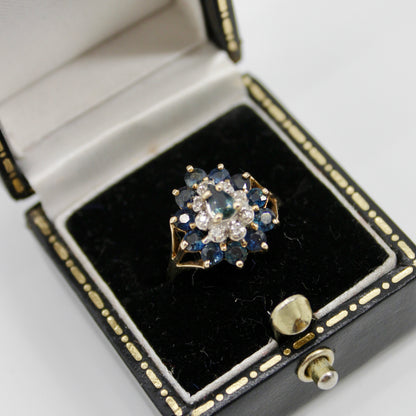 Antique Sapphire Diamond Cluster Set- Ring & Pendant, 2.25 Carats 14K Gold
