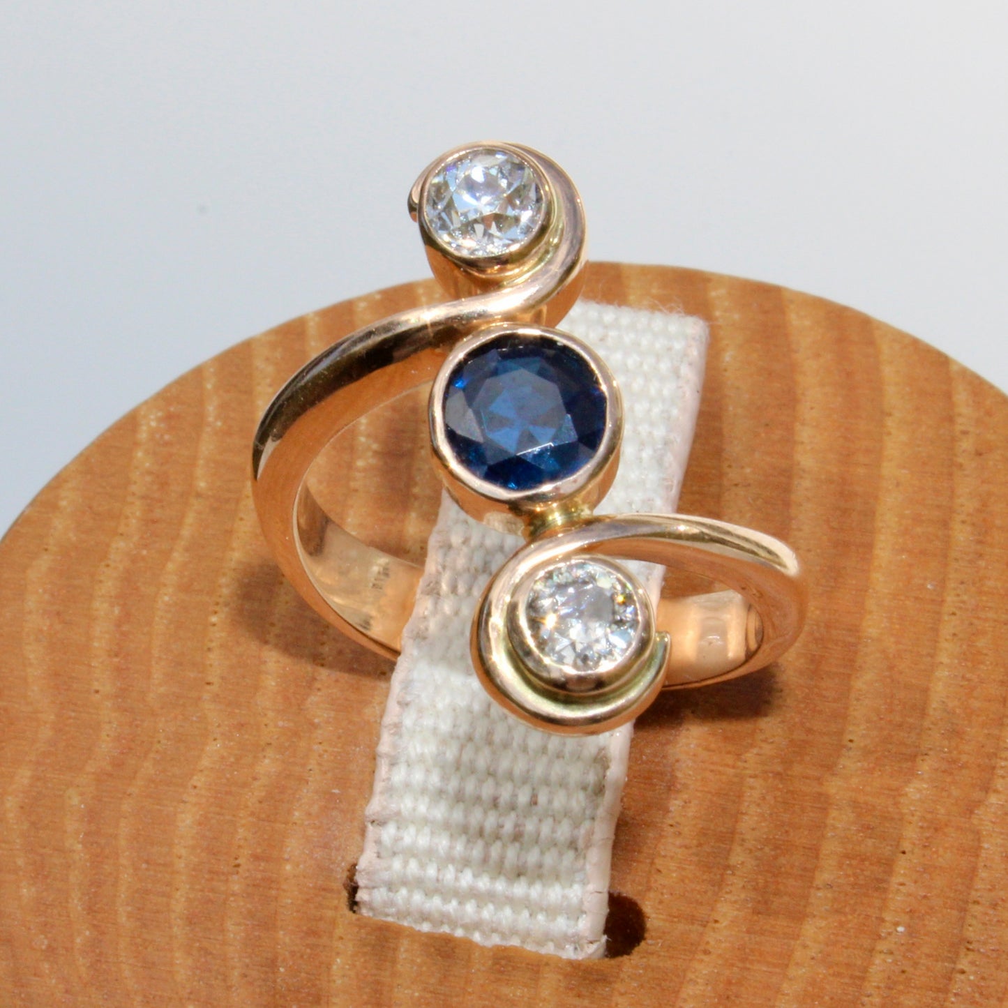 Antique Sapphire & Diamond Trilogy Ring, 1.35 Carats 18K Gold
