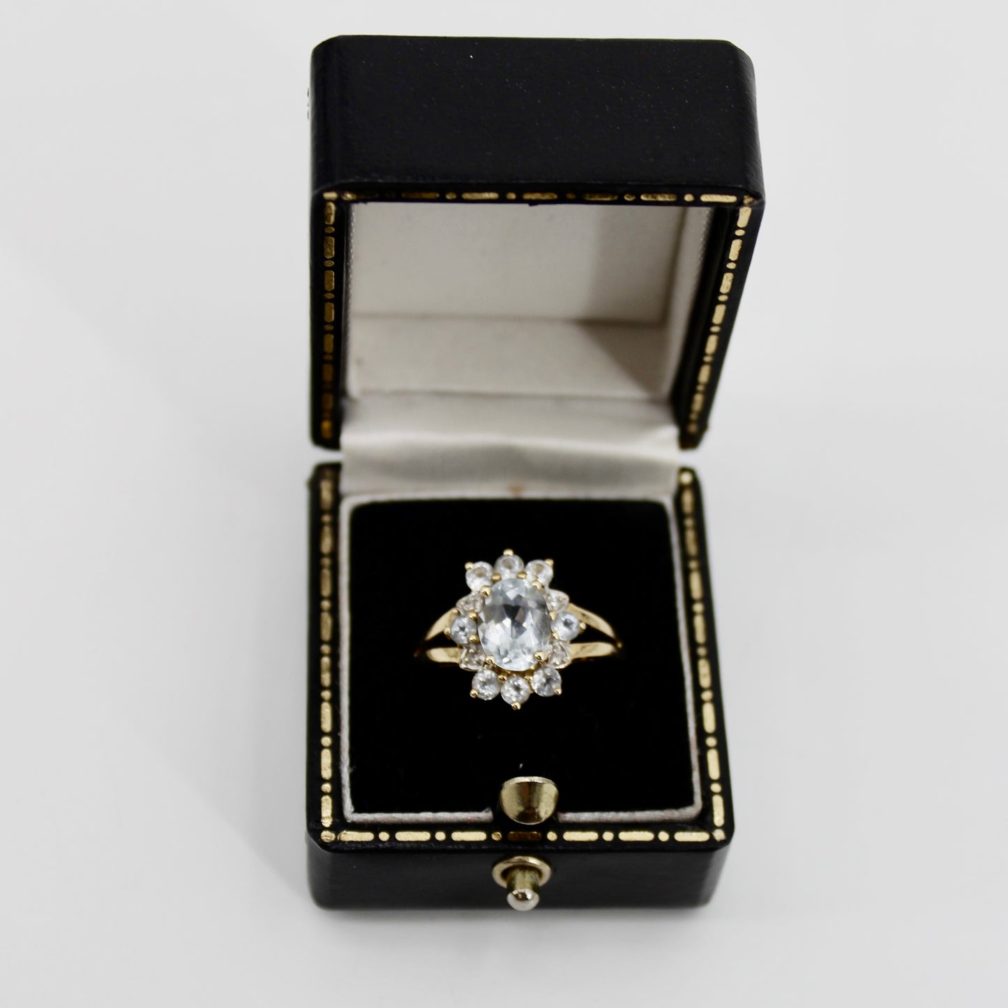 Aquamarine & Diamond Floral Cocktail Ring, 1.8 Carats 14K Gold