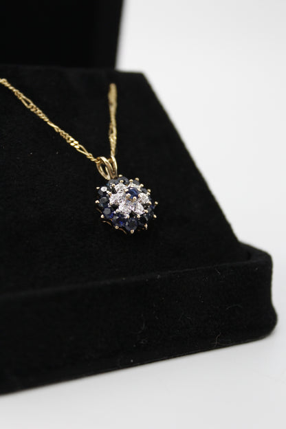 Antique Sapphire Diamond Cluster Set- Ring & Pendant, 2.25 Carats 14K Gold