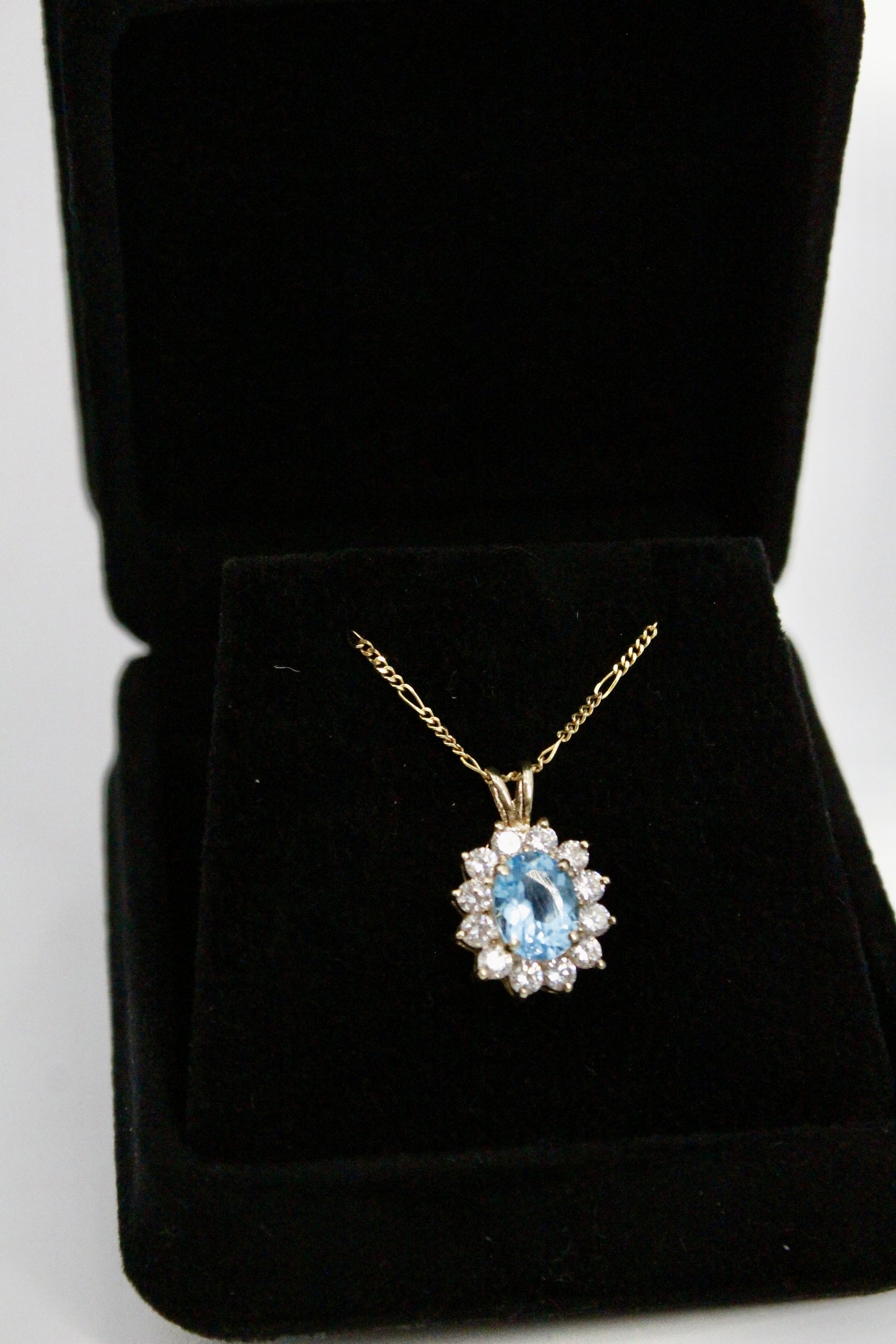 Blue Topaz & Cubic Zirconia Halo Pendant, 3.63 Carats 10K Gold