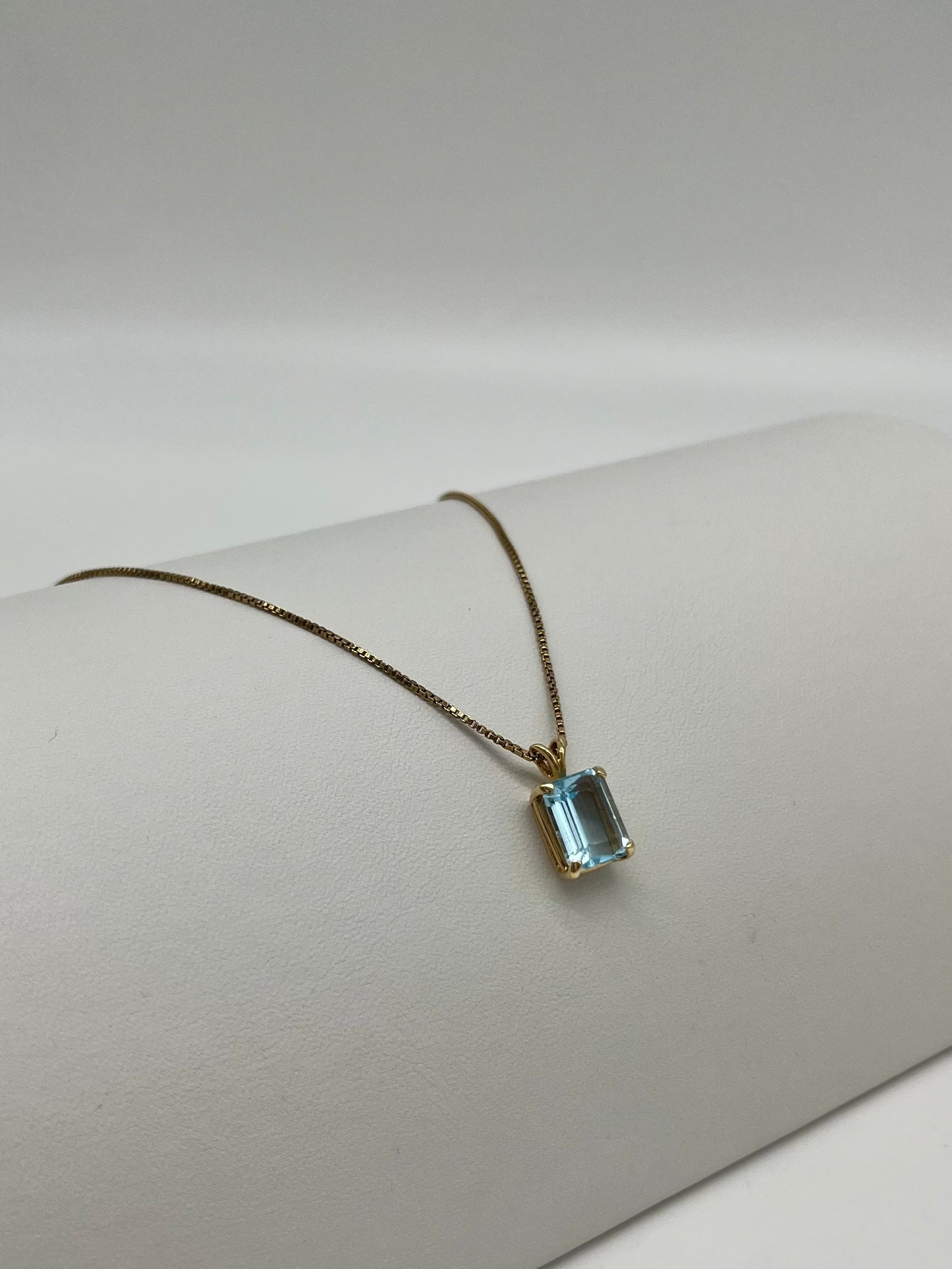 Emerald Cut Blue Topaz Necklace, 4 CTW 14K Gold