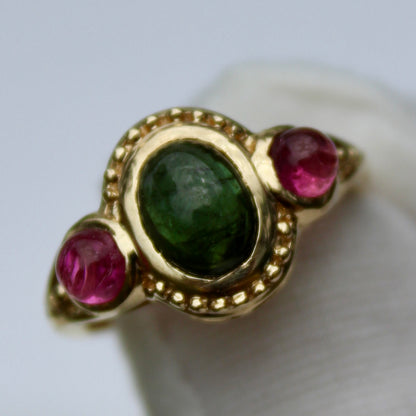 Antique Tourmaline Cabochon Ring, 2.1 Carats 10K Gold