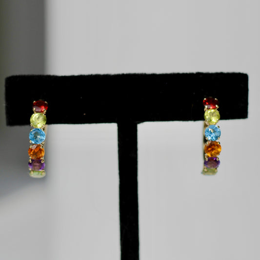 Precious Gemstone Multicolor Hoop Earrings, 3.3 CTW 14K Gold