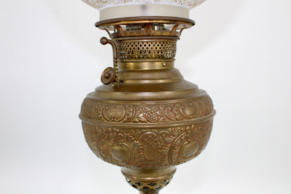 1895 Monography Gilded Crystal Globe Banquet Lamp by Edward Miller