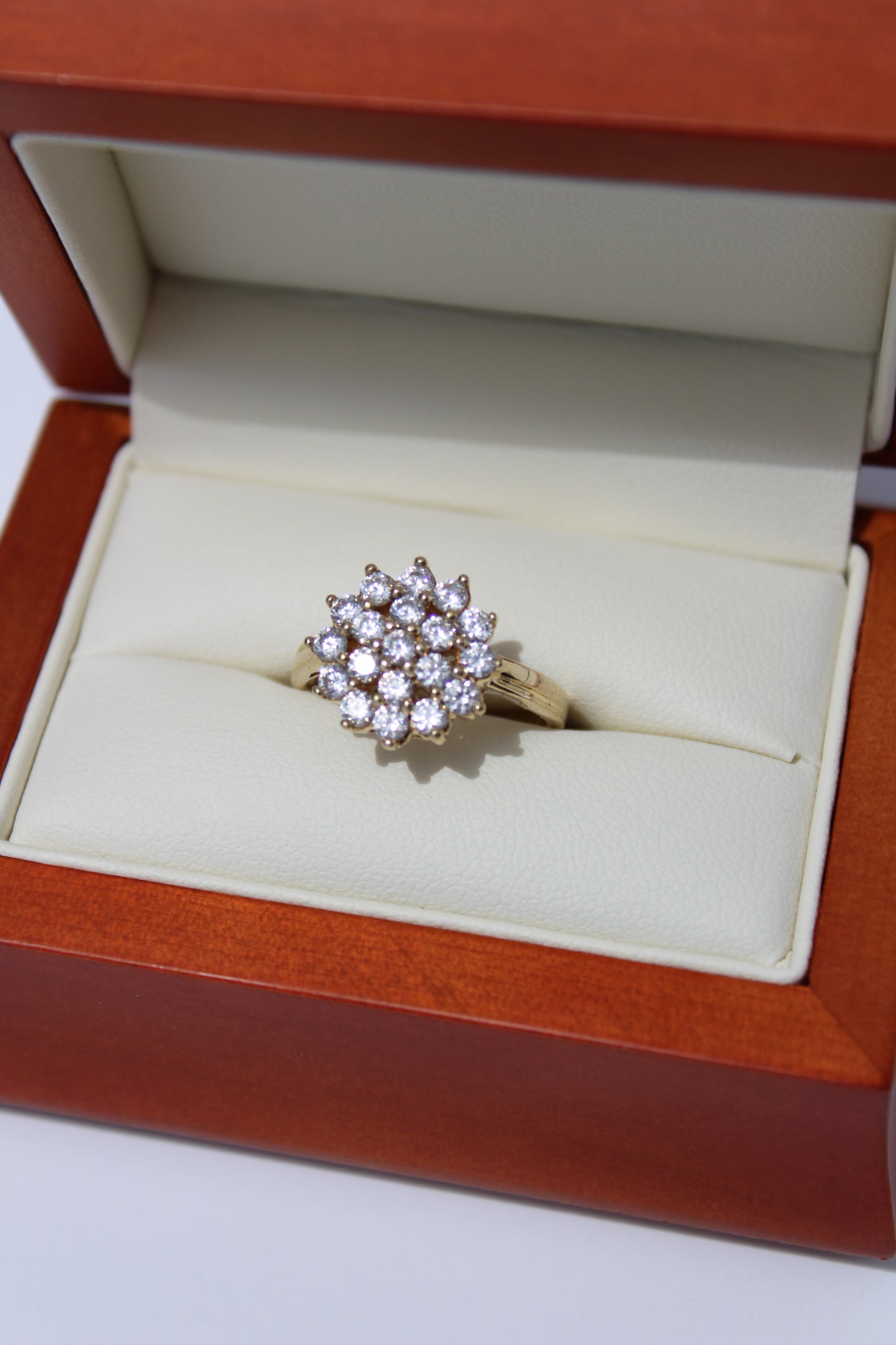 Vintage English CZ Cluster Cocktail Ring, 1.52 Carats 9K Gold