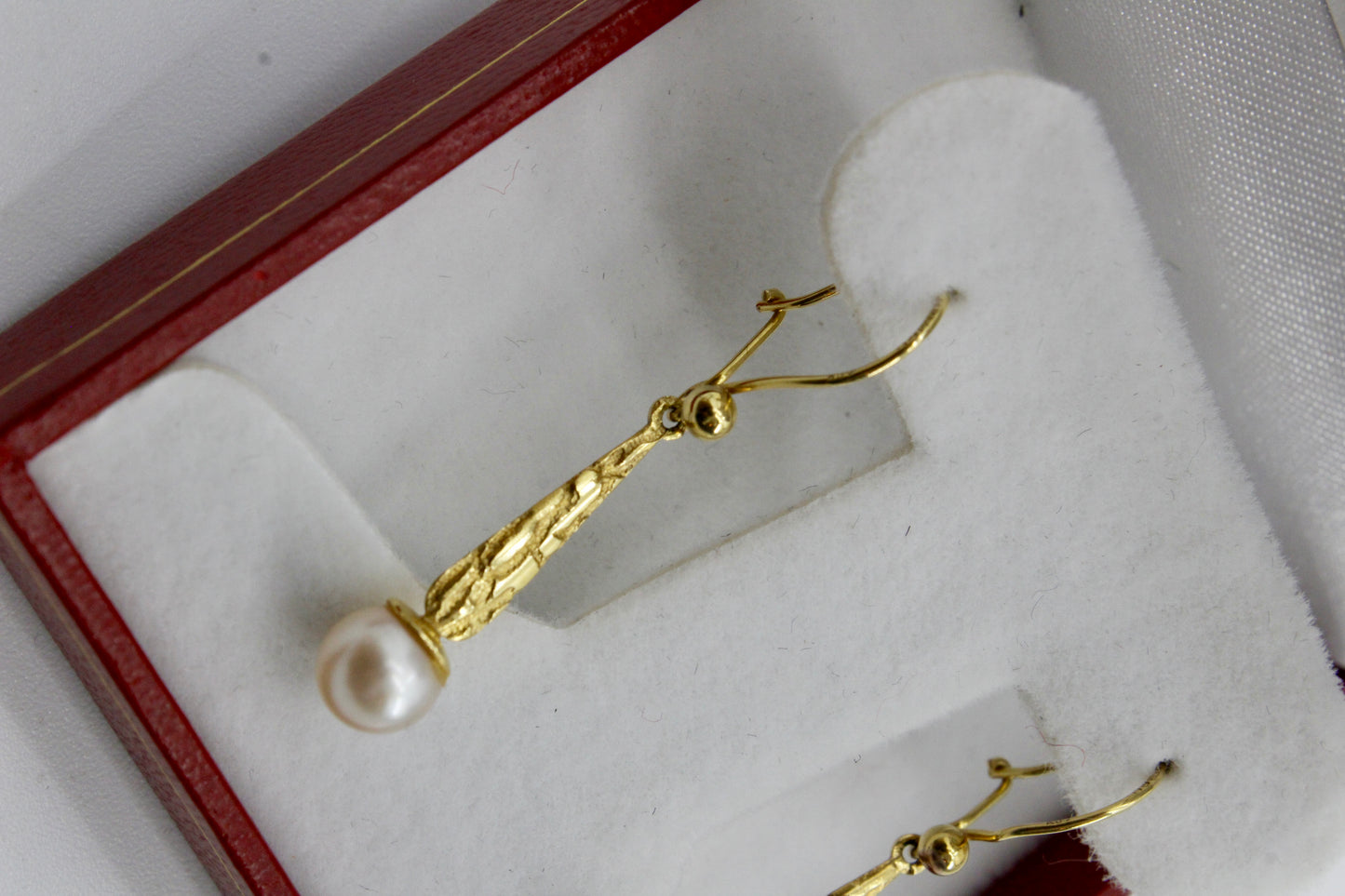 Antique Floral-Filigree Pearl Drop Earrings, 9K Gold