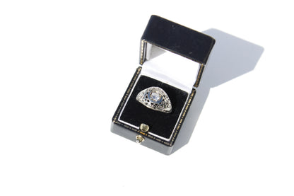 Art Deco Old European Cut Diamond Filigree Ring, 0.646 Carats 18K White Gold