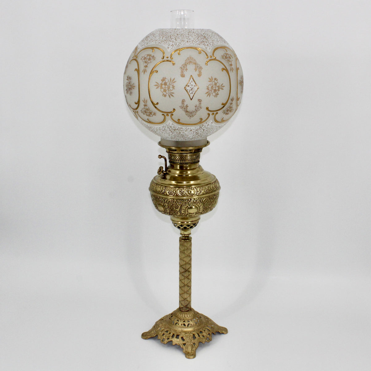 1895 Gilded Crystal Corinthian Banquet Lamp by Edward Miller