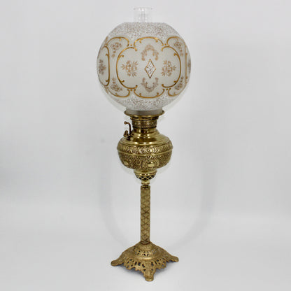 1895 Gilded Crystal Corinthian Banquet Lamp by Edward Miller