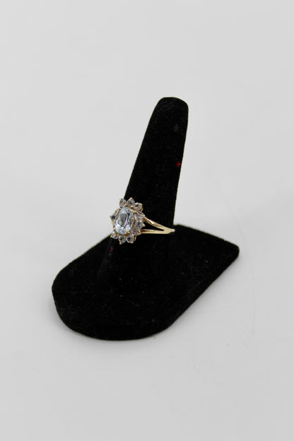 Aquamarine & Diamond Floral Cocktail Ring, 1.8 Carats 14K Gold