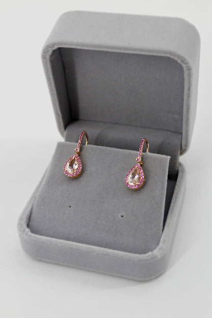 Morganite & Pink Sapphire Drop Earrings, 3.9 CTW 14K Rose Gold