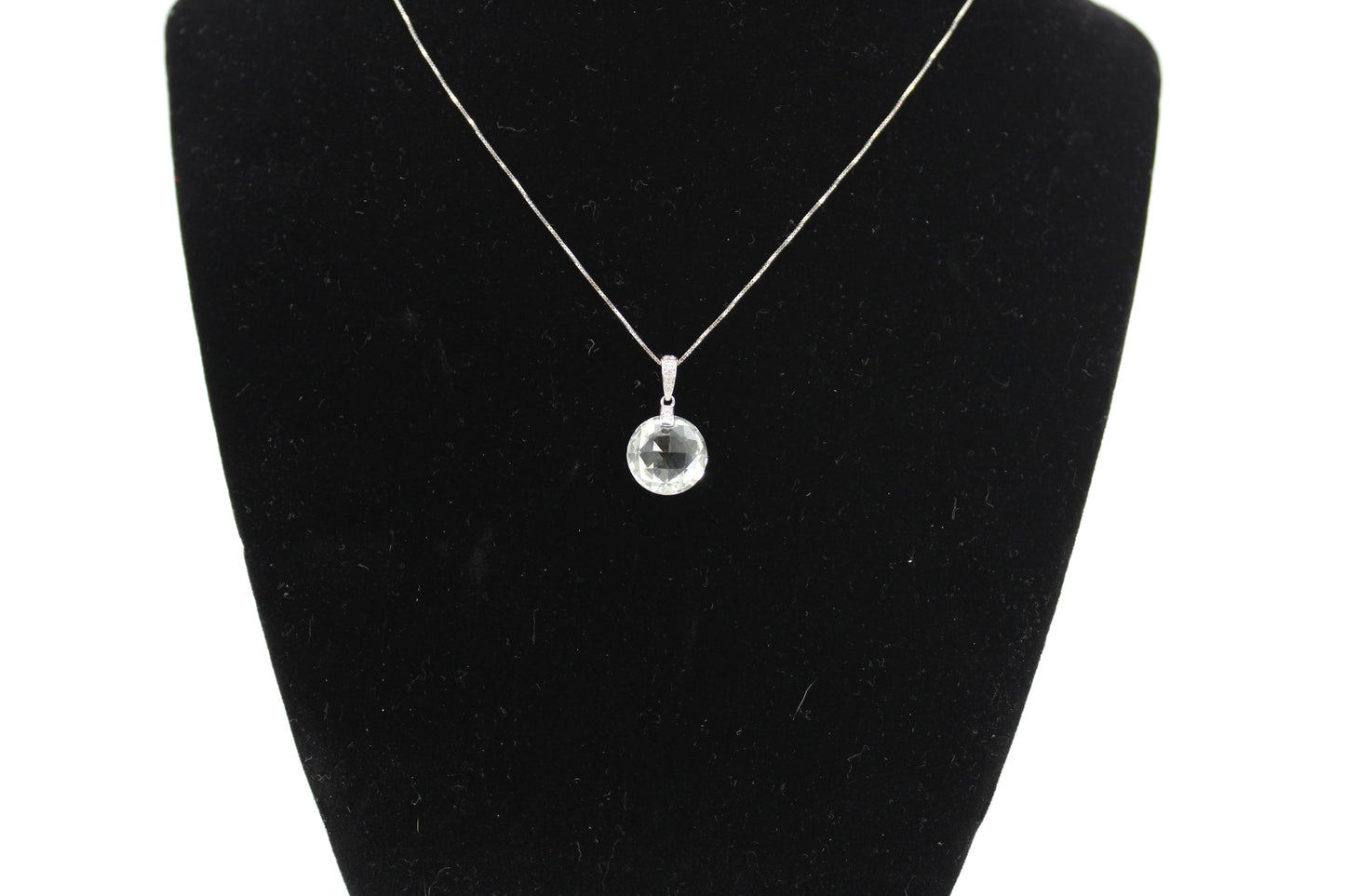 Prasiolite & Diamond Necklace, 7 Carats 14K White Gold