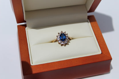Cobalt Blue & White Spinel Halo Ring, 1.55 Carats 9K Gold