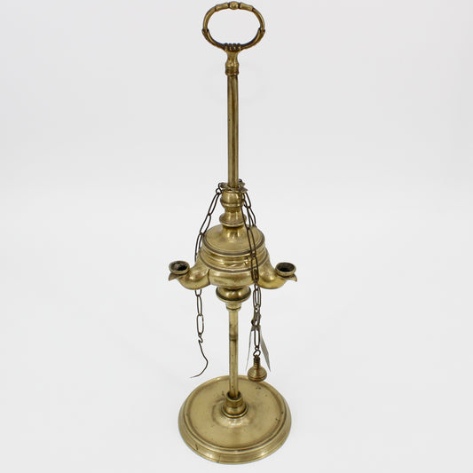 18th Century Solid Brass Triple-Wick Dutch Lucerna (Whale Oil Lamp)