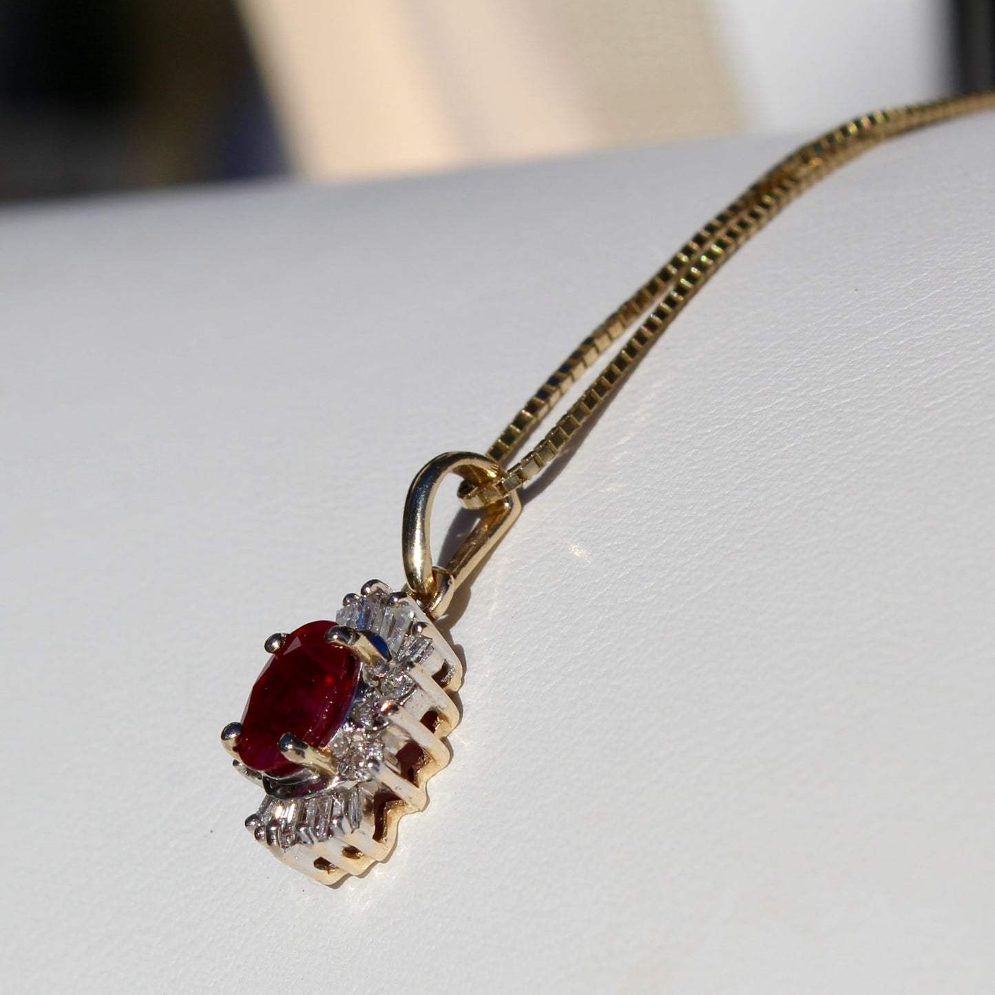 Antique Ruby & Diamond Halo Necklace, 1.53 Carats 14K Gold