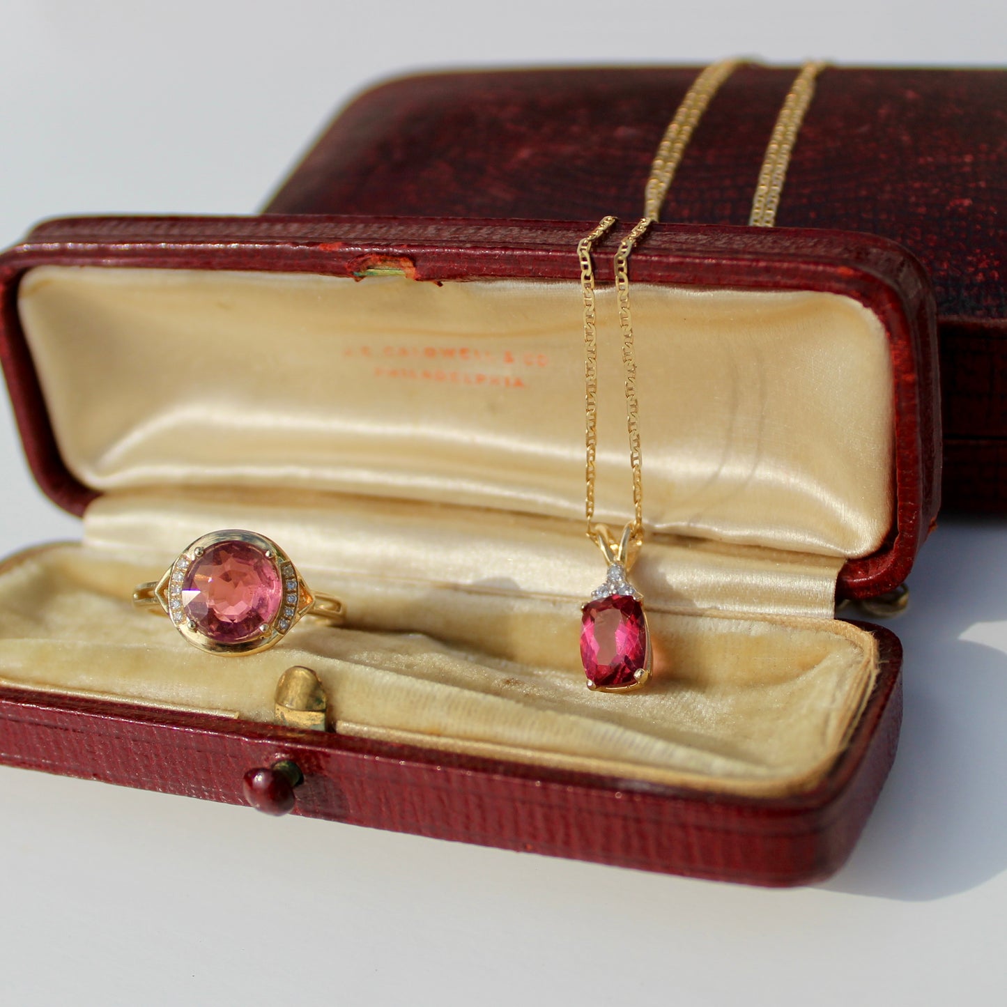 Pink Tourmaline & Diamond Set, 3.55 Carats 14K Gold
