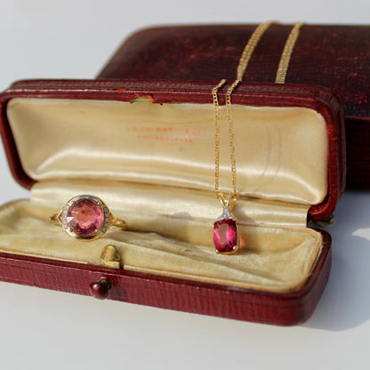 Pink Tourmaline & Diamond Set, 3.55 Carats 14K Gold
