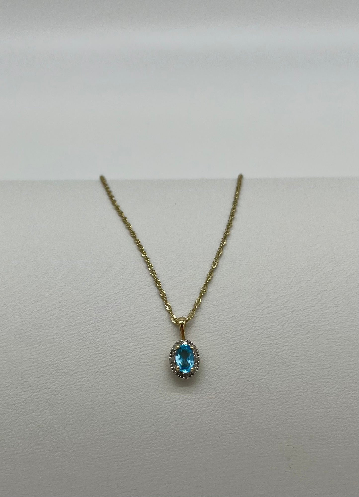 Antique Blue Topaz & Diamond Halo Necklace, 0.6 CTW 10K Gold