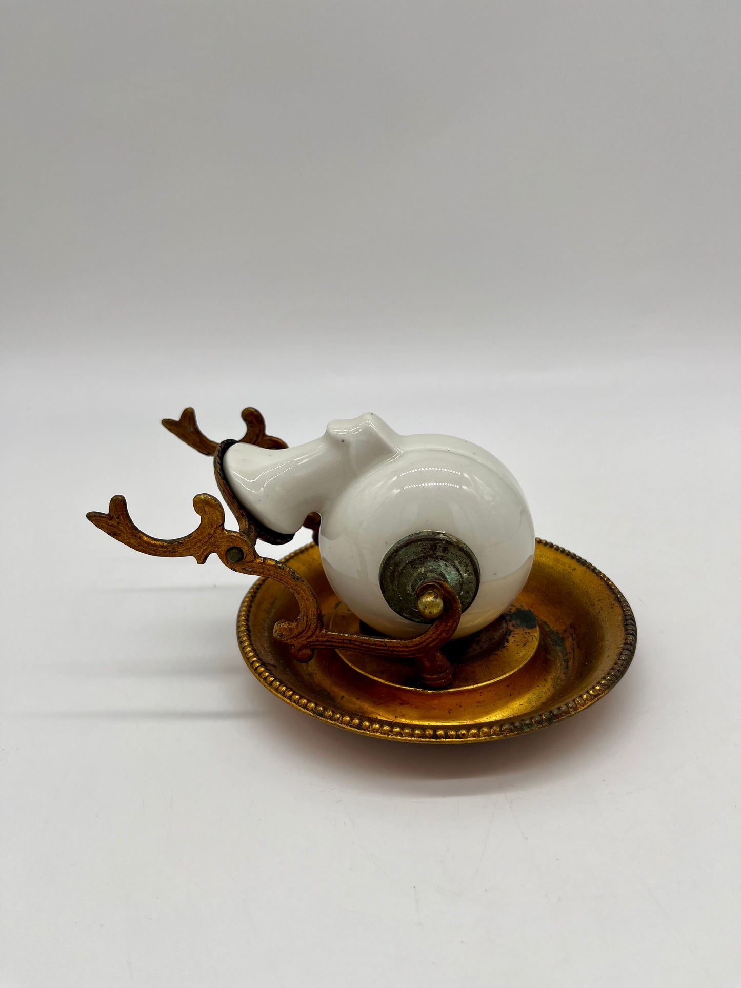 Bronze & Porcelain Revolving 'Nautilus' Inkwell by JL Encrier Bascule Paris