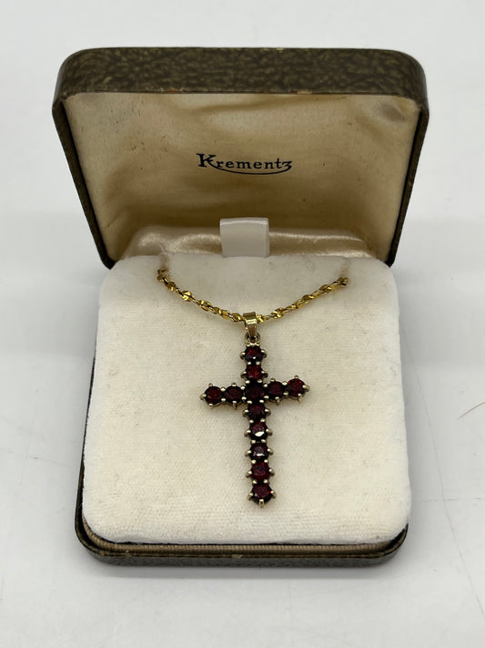Vintage Garnet Cross Pendant, 2.68 CTW 14K Vermeil 925
