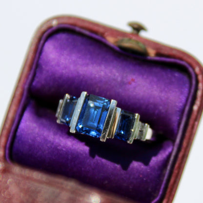 Sapphire & Diamond Trilogy Ring, 2 Carats 10K White Gold
