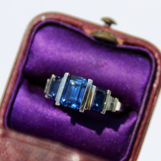 Sapphire & Diamond Trilogy Ring, 2 Carats 10K White Gold