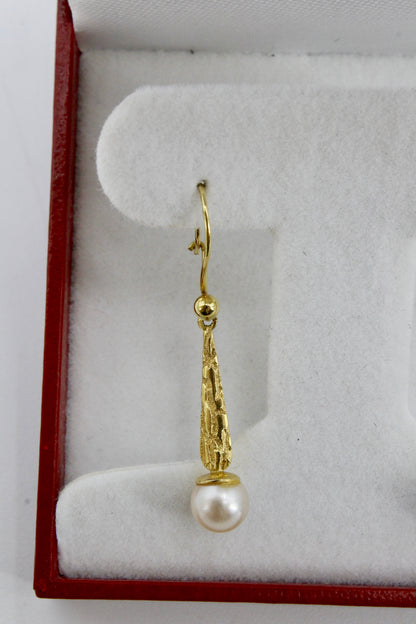 Antique Floral-Filigree Pearl Drop Earrings, 9K Gold