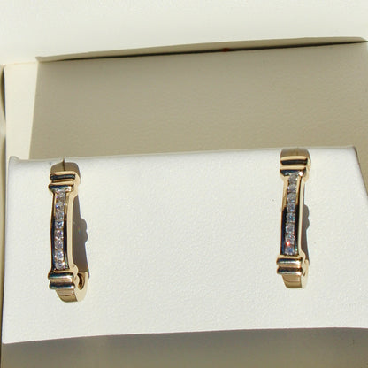 Vintage Diamond Hoops, 1/4 Carat 9K Gold