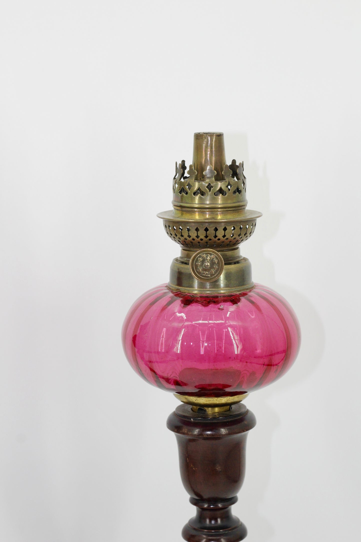 Imperial Russian Red-Font Mahogany Peg Lamp Pair