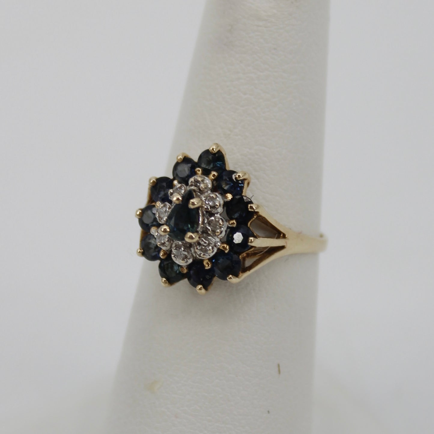 Antique Sapphire Diamond Cluster Set- Ring & Pendant, 2.25 Carats 14K Gold