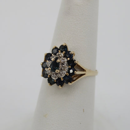 Antique Sapphire Diamond Cluster Set- Ring & Pendant, 2.25 Carats 14K Gold