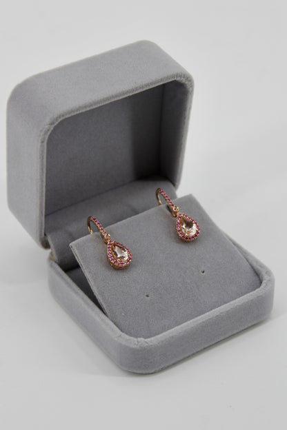 Morganite & Pink Sapphire Drop Earrings, 3.9 CTW 14K Rose Gold
