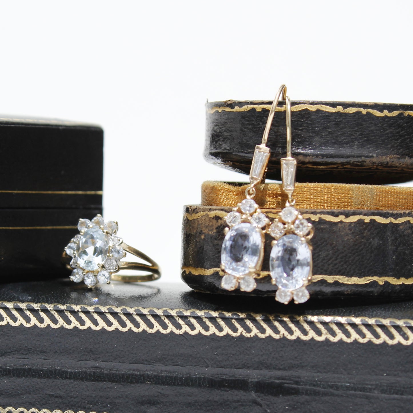 Antique Aquamarine & Diamond Set, 5.59 Carats 14K Gold