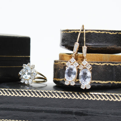 Antique Aquamarine & Diamond Set, 5.59 Carats 14K Gold