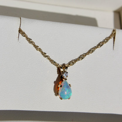 1920's Opal & Diamond Necklace, 0.5 Carat 10K Gold