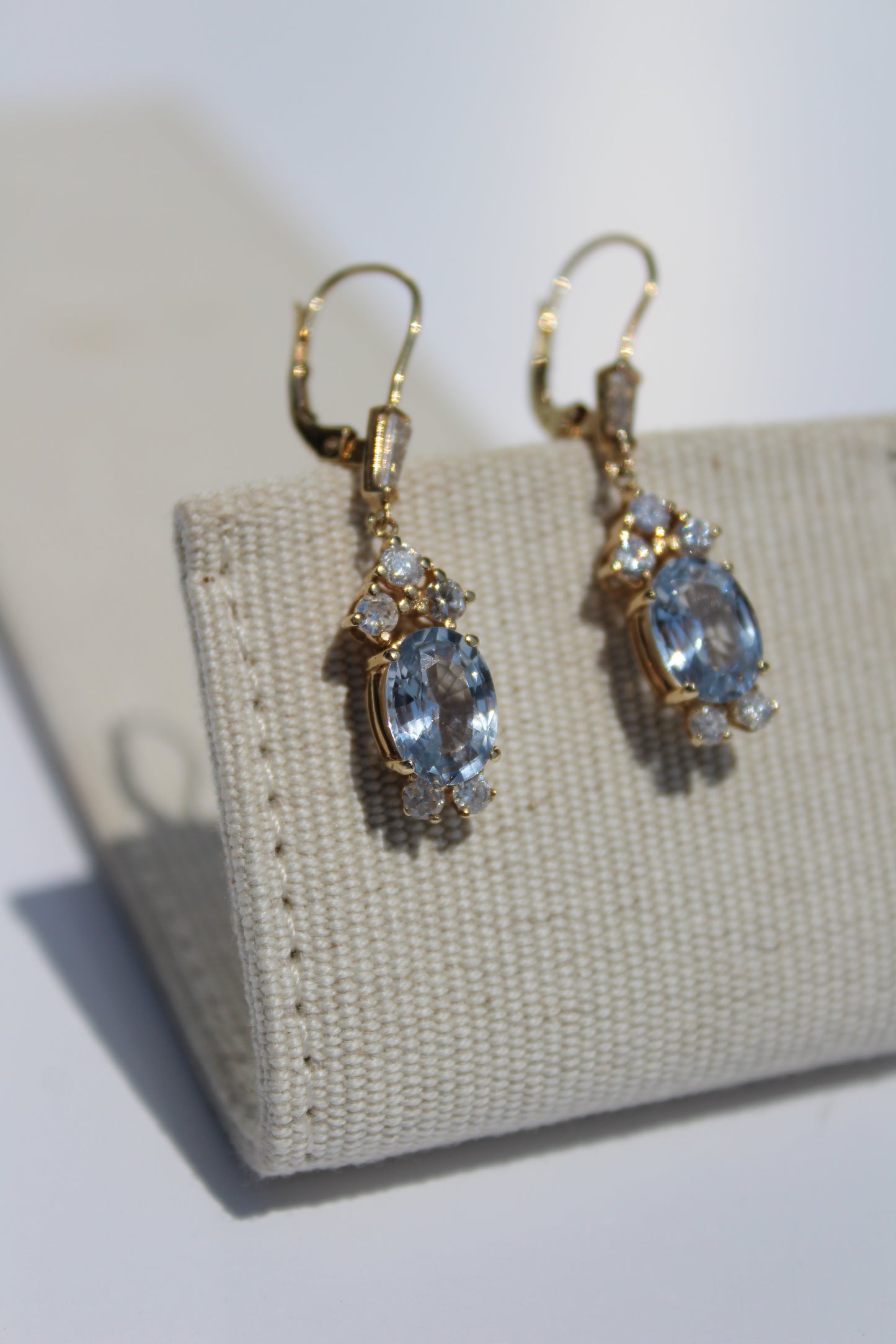 Antique Aquamarine & Diamond Drop Earrings, 3.78 Carats 14K Gold