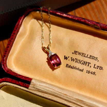 Madagascar Pink Tourmaline & Diamond Necklace, 1.47 Carats 14K Gold