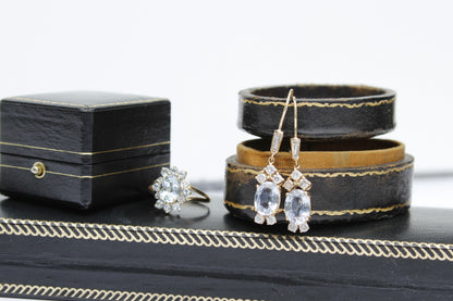 Antique Aquamarine & Diamond Set, 5.59 Carats 14K Gold
