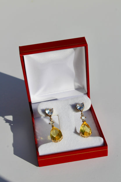 Citrine & Burmese Spinel Drop Earrings, 12 Carats 14K Vermeil