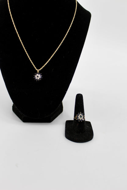 Antique Sapphire Diamond Cluster Set- Ring & Pendant, 2.25 Carats 14K Gold