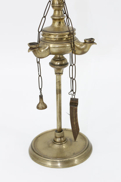18th Century Solid Brass Triple-Wick Dutch Lucerna (Whale Oil Lamp)