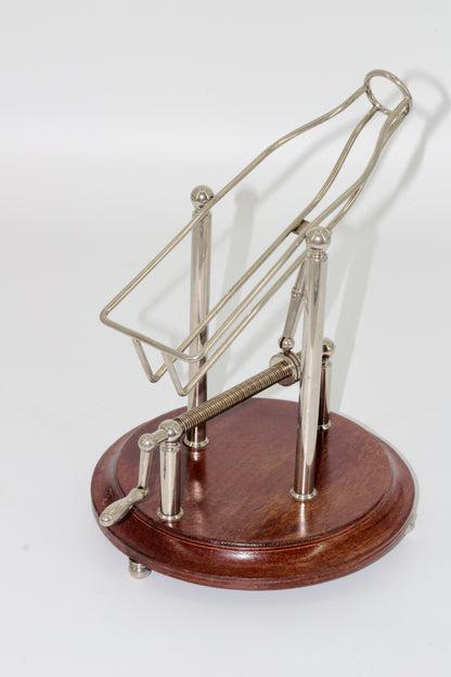 Antique Adjustable Cradle Silver & Wood Wine Decanter- Professionally Restored