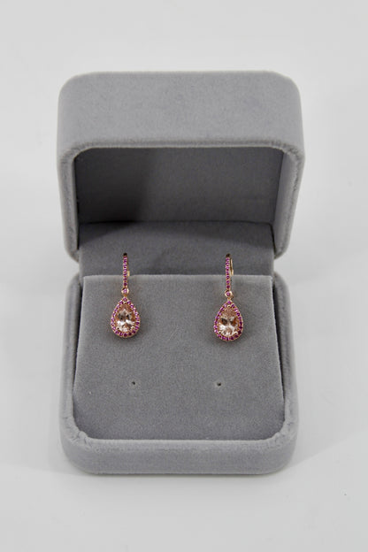 Morganite & Pink Sapphire Drop Earrings, 3.9 CTW 14K Rose Gold