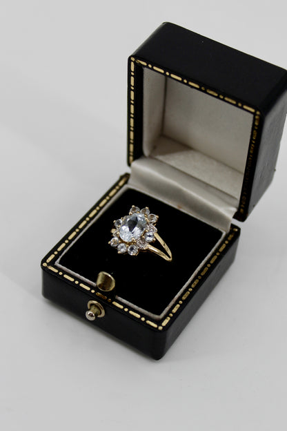 Aquamarine & Diamond Floral Cocktail Ring, 1.8 Carats 14K Gold