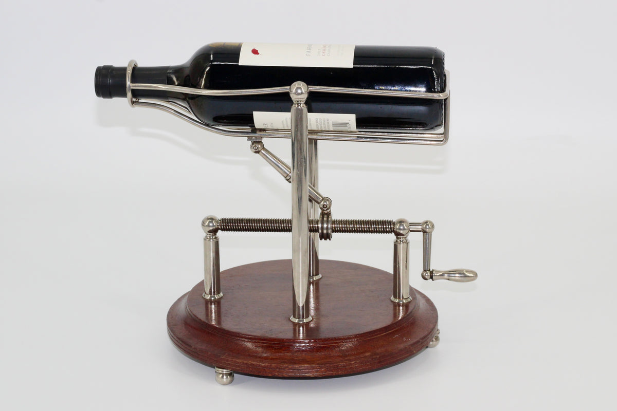 Antique Adjustable Cradle Silver & Wood Wine Decanter- Professionally Restored