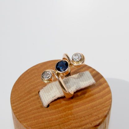 Antique Sapphire & Diamond Trilogy Ring, 1.35 Carats 18K Gold